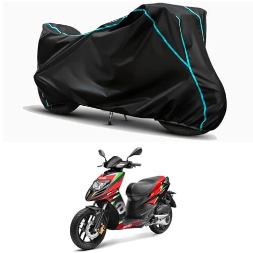 Image of Waterproof Bike Body Cover Compatible for | Aprilia SR 160 Race | Taffeta Fabric, Sky Piping Design, Bottom Elastic Fit | Dustproof, Sun UV & Rain Protection for All Weather.
