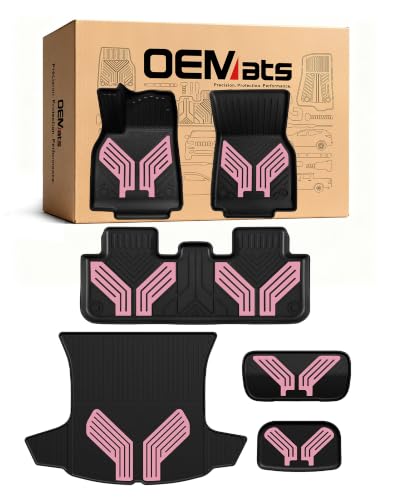 Image of Premium Color TPE Floor Mats 6-PCS for Tesla Model Y Juniper 2025 2026 |Pearl Pink Wing Design | Car Mat Full Set Front & Rear | All-Weather Protection, Pet & Child-Friendly Accessories