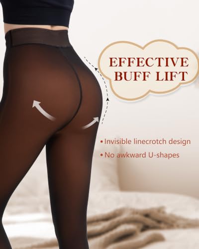Image of HONGTEYA Fleece Lined Tights Women Winter Thermal Leggings Fake Translucent