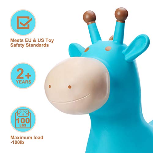 Babe Fairy Bouncy Horse-Bouncing Horse Animal Hopper-Inflatable Jumping Horse Toy for Toddlers (Blue Deer)