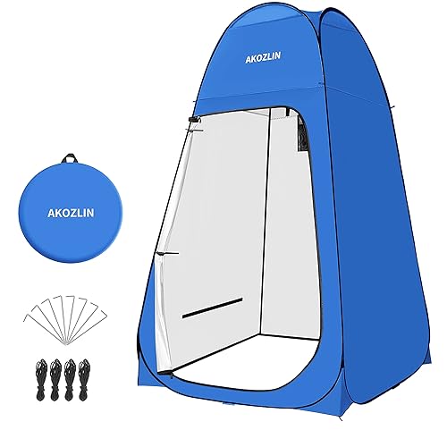 Image of AKOZLIN Portable Pop Up Shower Tent Instant Privacy Dressing Changing Outdoor Shower Room Camp Toilet Tent 47.2 inch Lx47.2 inch Wx74.8 inch H Blue