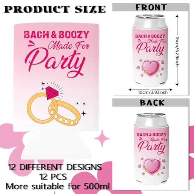 12 PCS Bachelorette Party Favors Beer Can Cooler 12 oz Neoprene Bridesmaid Gift Can Sleeve for Men Reusable Insulated Funny Cans Cover for Bridal Shower Nashville Bachelorette Party Decor
