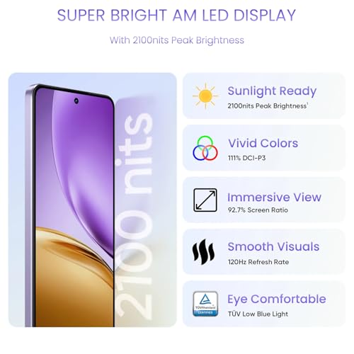 Image of realme 14T 5G Smartphone 8+128GB Lightning Purple, 6.67-inch Screen, 120Hz Display, 6000mAh Battery, 68MP Camera, MediaTek Dimensity 6300, IP69