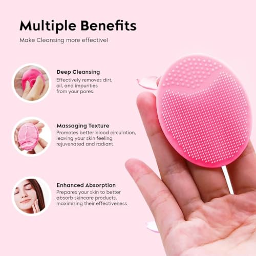 Image of Episkey Silicone Face Scrubber Exfoliator, Soft Face Brush, Facial Cleansing Brush, Acne Blackheads Removing, Acne Pore Pad for Deep Cleaning Skin Care for Girls & Women's (FS-PINK)