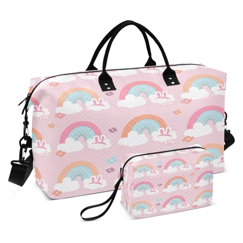 Large Foldable Travel Duffel Bag, Waterproof Gym Bag for Men & Women, Carry-On Luggage Weekender Overnight Bag, Rainbows Bunny Ears