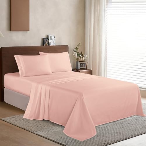Image of Elegant Comfort Luxury 1500 Premium Hotel Quality Microfiber 4-Piece Sheet Set - Wrinkle Resistant, All Around Elastic Fitted Sheet, Deep Pocket up to 16 inch, Queen, Blush
