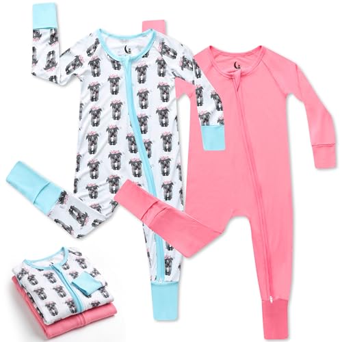Image of CubbieMoon Bamboo Viscose Baby Pajamas 2 Way Zip for Diaper Change 0 to 24 Month Soft Stretchy Sleeper 2 Pack