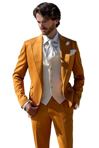 Sxfashbrd Men's 3 Piece Slim Fit Tuxedo Suit Jacket Set One Button Lightweight Blazer Jacket for Wedding Groomsmen, Business