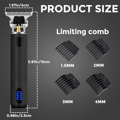 Image of Professional Hair Trimmer for Men, Beard Trimmer Hair Clippers for Men, Cordless Rechargeable Hair Trimmer Metal Body Cutting Grooming Kit,Beard Shaver Barbershop (Black with LCD)