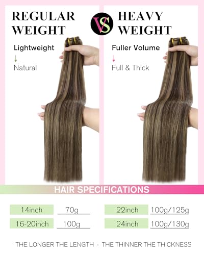 Image of YoungSee Human Hair Weft Extensions 24 Inch Sew in Hair Extensions Real Human Hair, Highlight Dark Brown Mix Caramel Blonde, Remy Hair Extensions Sew in for Low Daily Maintenance 100g