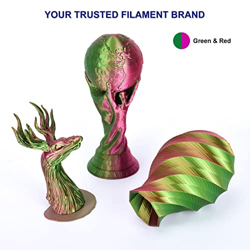 Image of 3D Printer Filament, Super Shiny Dual Color PLA Red Green, Creating Beauty and Having Fun with 3D Printing Filament, Silk PLA Filament 1.75mm + /-0.03mm, 1kg /2.2lbs PLA Spool