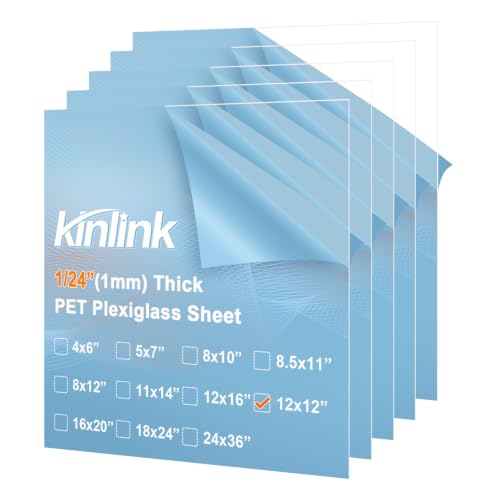 Image of KINLINK 12x12 Plexiglass Sheets 1 /24 inch Thick, 1mm Clear PET Plastic Sheet for DIY Project, Craft, Table Top, Picture Frame, Acrylic Sign and Wedding Invitation 5 Pack