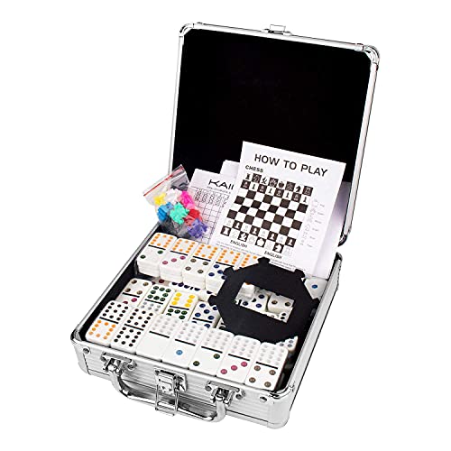 Kaile Mexican Train Dominos Game Set, 91 Tiles Double 12 Color Dots Dominoes Set For Travel Dominoes Game With Aluminum Case. #TOP7