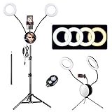 AW 7' Dual LED Ring Light Dimmable with Tripod Stand Mirror Phone Holder 3200-6500K 6 Brightness Level & 3 Light Modes for Tiktok Makeup