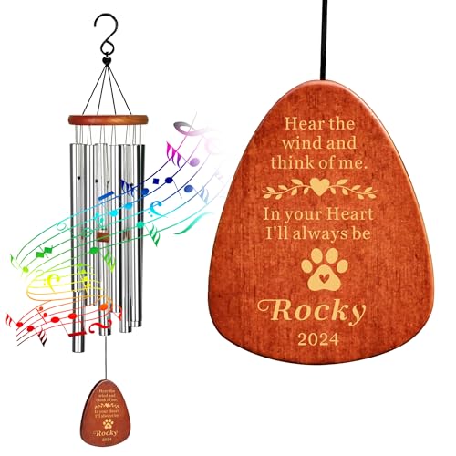 Personalized Dog Memorial Gifts for Loss of Dog Pet Memorial Gifts for Dogs Memory Wind Chimes for Loss of Loved One Dogs Sympathy Bereavement Gift Wind Chimes for Outside 25.5''(Design 2, Silver)