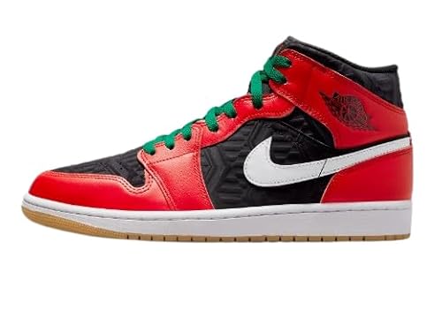 Air Jordan 1 Mid SE Men's Shoes Black/White/Malachite/Fire Red Size 14