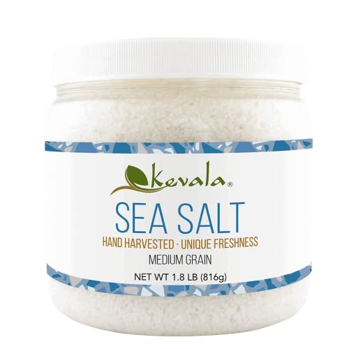 Kevala Sal marina – 0,8 kg – 816 g – Para cocinar – Pura – Para hornear – Sal marina a granel – Grano medio – Cosechado a mano – Sin refinar – Gourmet