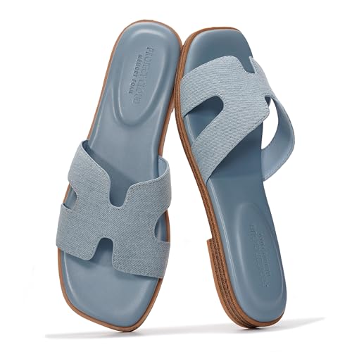 Image of Project Cloud 100% Genuine Leather Sandals for Women 2026 - Fashion Flat Womens Sandals with Memory Foam Insole Slides Sandals Women Footwear - Mules Women's Sandals (Jannel)
