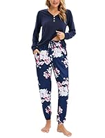Famulily Pyjamas for Women Set Floral Cotton Long Sleeve Nightwear Casual Loungewear Pjs for Ladies Blue M