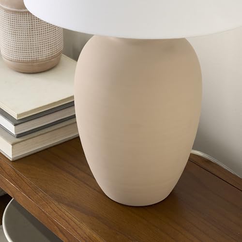 Image of Nourison Home 23 inch Light Pink Ceramic Jar Table Lamp for Bedroom, Living Room, Dining Office, with White Shade (Pack of 1)