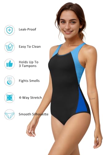 Image of Beautikini Period Swimwear One Piece Sporty Racerback Color Block Swimsuit