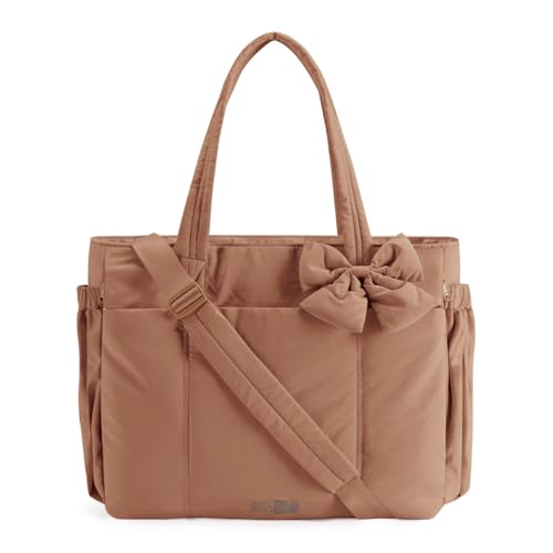 Image of BAGSMART Crush Bow Tote Bag for Women, Puffer Travel Work Yoga Laptop Bag | Large Bow Tote Fits 40oz Tumbler, 15.6 inch Laptop, Yoga Mat Sleeve, Waterproof Pocket, Travel Work Swim Gym Mom Shoulder Handbag