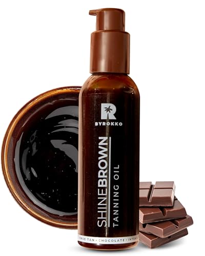BYROKKO Shine Brown Chocolate Sunbed Tanning Accelerator (145 ml) Sunbed Oil for Indoor & Outdoor Use Fast Bronzing Oil for an Intense Chocolate Tan