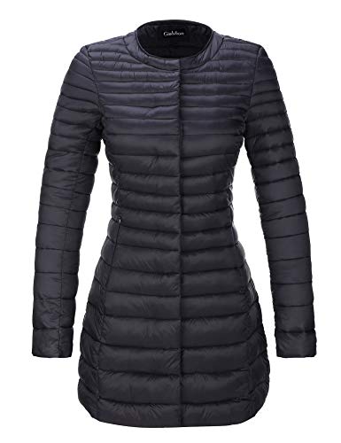 Preisvergleich Produktbild Giolshon Gesteppte leichte Polsterjacke für Damen, Puffermantel, Baumwollfüllung, Slim Fit 7148 Schwarz XL