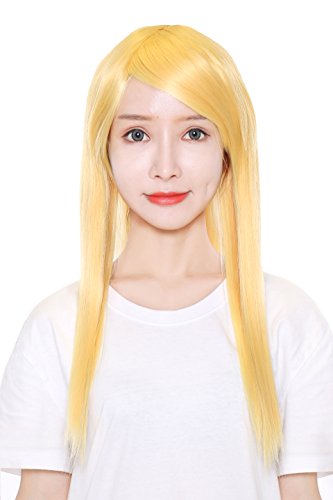 [富士達] ウィッグ コスプレ フルウィッグ ロング ウイッグ ストレート イエロー 金髪 自然 さらさら 耐熱 かつら ウイッグ セミロング ネット 付き LML60-87