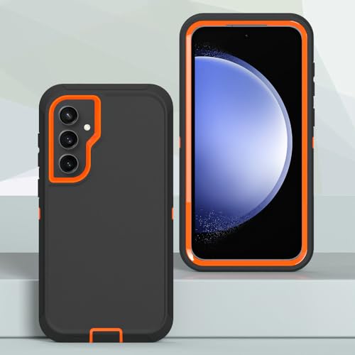 Image of Case for Galaxy S23 FE, Heavy-Duty Tough Rugged Shockproof Drop Protective Cover Cases for Samsung Galaxy S23 FE, Black+Orange