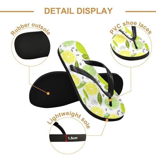 Lemon Lime White Flip Flops for Beach Thong Sandals Anti-slip Lightweight Beach Shoes for Summer Outdoor Travel3