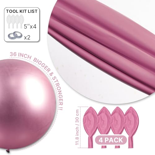 Image of PartyWoo Metallic Pink Large Balloons 4 pcs 36 Inch Big Jumbo Giant Pinkish Purple Latex Helium Balloons for Graduation Wedding Baby Shower Bachelorette Birthday Party Decorations Pink-G108