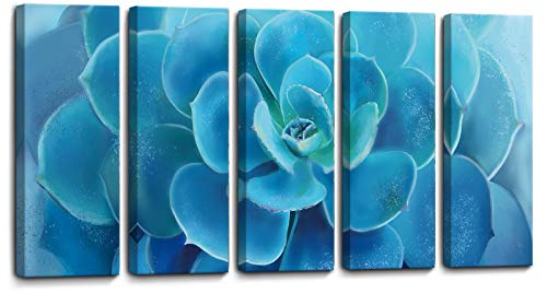 Wall Art for Living Room Large Canvas Art Work Succulents Pictures Print Wall Decor for Bedroom 5 Pieces Framed Modern Popular Wall Decorations Blue Flower Size 16x40x5 Easy to Hang