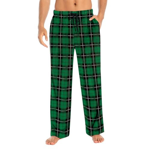 Mens Fuzzy Plaid Pajama Pants - Brushed Flannel Sleepwear with Drawstring & Pockets， Plaid & Print Pj Pants2