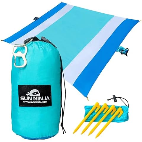 SUN NINJA Sand Proof Beach Blanket - Sand Free Beach Mat, Lightweight & Quick Dry Beach Essentials with Travel Bag, Giant Beach Blanket (10'x9') Perfect for Outdoors, Picnic, Camping & Travel Cover