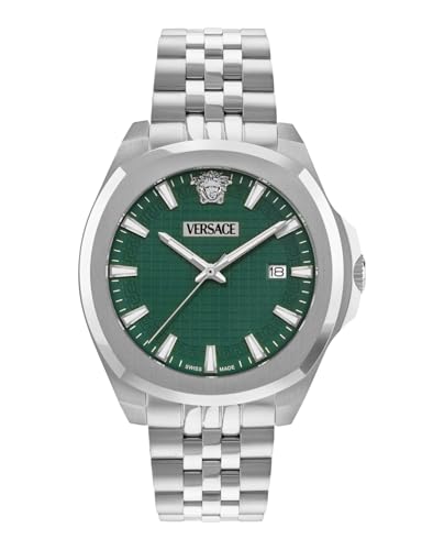 Versace Luxury Collection Luxury Mens Watch Timepieces with a Silver Bracelet Featuring a Stainless Steel Case and a Green Dial