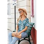 Zeagoo Womens Summer Tops Short Sleeve Casual Shirts Floral Tee Trendy 2025 Basics V Neck Plain Tshirt - Image 3