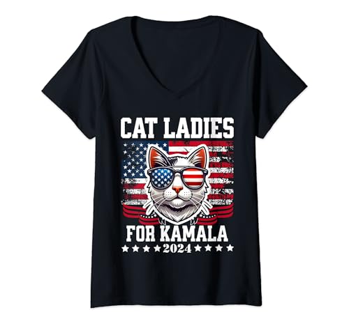 Femme Cat Ladies For Kamala 2024 Vote pour femme chat sans enfant T-Shirt avec Col en V
