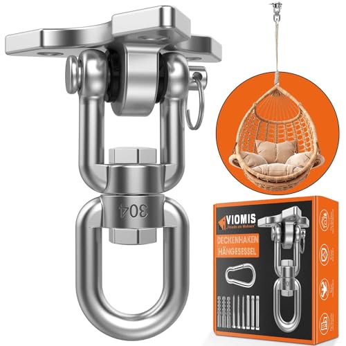 Viomis Edelstahl Deckenhaken 360° Drehbar - Universal für Schaukeln, Hängematten & Boxsäcke, Tragfähigkeit 450 kg, Innen/Außenbereich