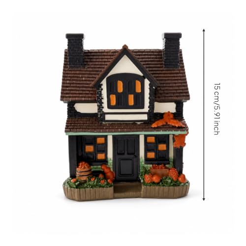 Casa de calabaza de otoño rústica con luz decorativa tenue 7