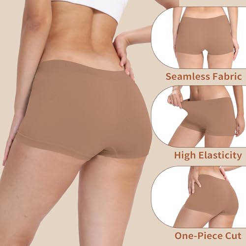 Image of R RUXIA Women's Boyshorts Underwear Seamless Boy Shorts Panties Soft Stretch Boxer Briefs 5 Packs(Regular & Plus Size)