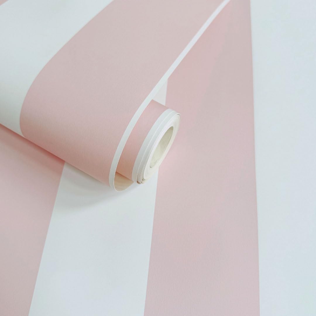 World of Wallpaper Regency Stripe Classic Pattern Wallpaper Perfect Wallcovering for Bedrooms, Nurseries, Playrooms, Hallways in Soft Pink/White 1118