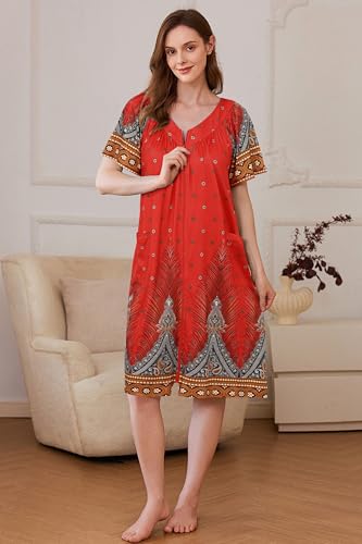 Image of Ekouaer Women Robe Zipper Front Mumu Duster Robes Zip Up Housecoat Soft Sleepwear with Pockets