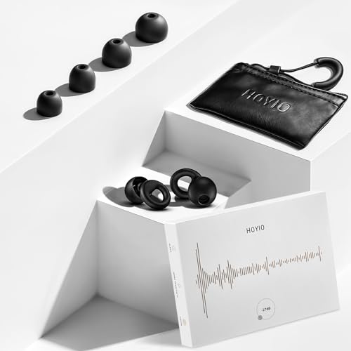 HOYIO 2 Pares Tapones Oidos Ruido Dormir, Tapones Oidos Cancelacion de Ruido 27 dB para Dormir Concierto Festival, Reutilizables y Lavables Suave, 8 Almohadillas en XS/S/M/L, Earplugs, Negro