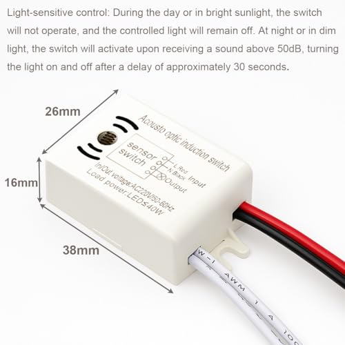 Image of Gebildet 4Pcs LED Sound and Light Control Switch 220V 50Hz 40W 4-Wire High Sensitivity Voice Activated Induction Sensor Module, Wall Light Switches