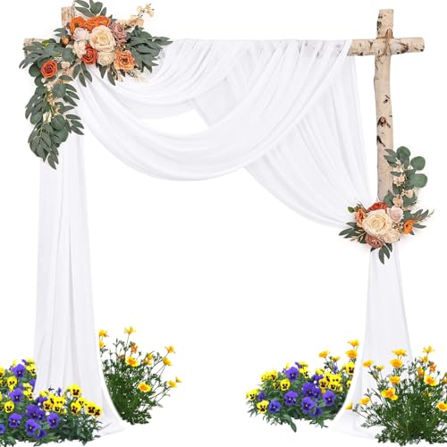 JTOOYS Weißer Vorhang für Hochzeit - 150 x 600cm Querbehang Freihanddeko Vorhang, Hochzeitsbogen, Wandbehang, Dekoration für Wohnzimmer, Hochzeitsfeier, Zeremonie, Bühnendekoration