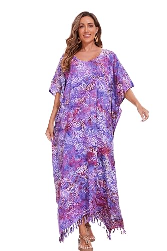 Image of Beautybatik Women Hand Blocked Batik Rayon Caftan Kaftan Bali Loungewear Maxi Plus Size Long Dress XL to 4X