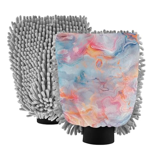 IOACIY Absorbent Microfiber Car Wash Drying Mitts, 2 Pack, Scratch-Free & Lint-Free, Rich Foam, Highly Absorbent, Double Sided, Wash Mitt Perfect for Car Washing, L, Marble (2)