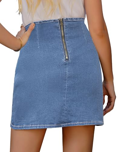Vetinee Women's Tulip Hem Shirred Washed Casual Bodycon Short Jean Denim Skirt2