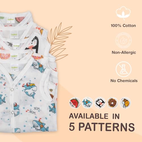 Image of BAYBEE Unisex-Baby 100% Organic Cotton Muslin Regular Fit Button Jablas| Summer Wear Sleeveless Vest Jabala | New Born Clothes | Dress 0-3 Months (Assorted, Pack Of 5)